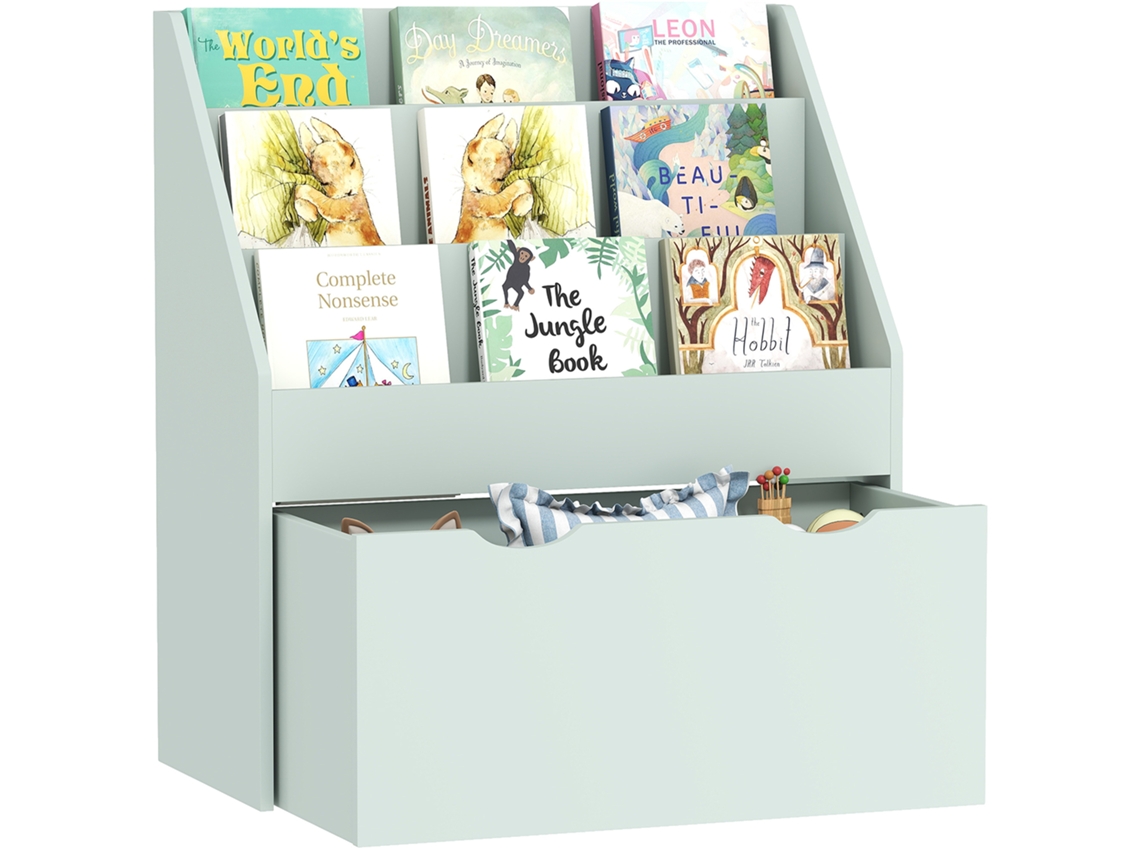 Bibliothèque Pour Children Multicolor - Storage With 3 Levels D ' Shelves And A Drawer. 62. 5l X 30l X 70h Cm. Green