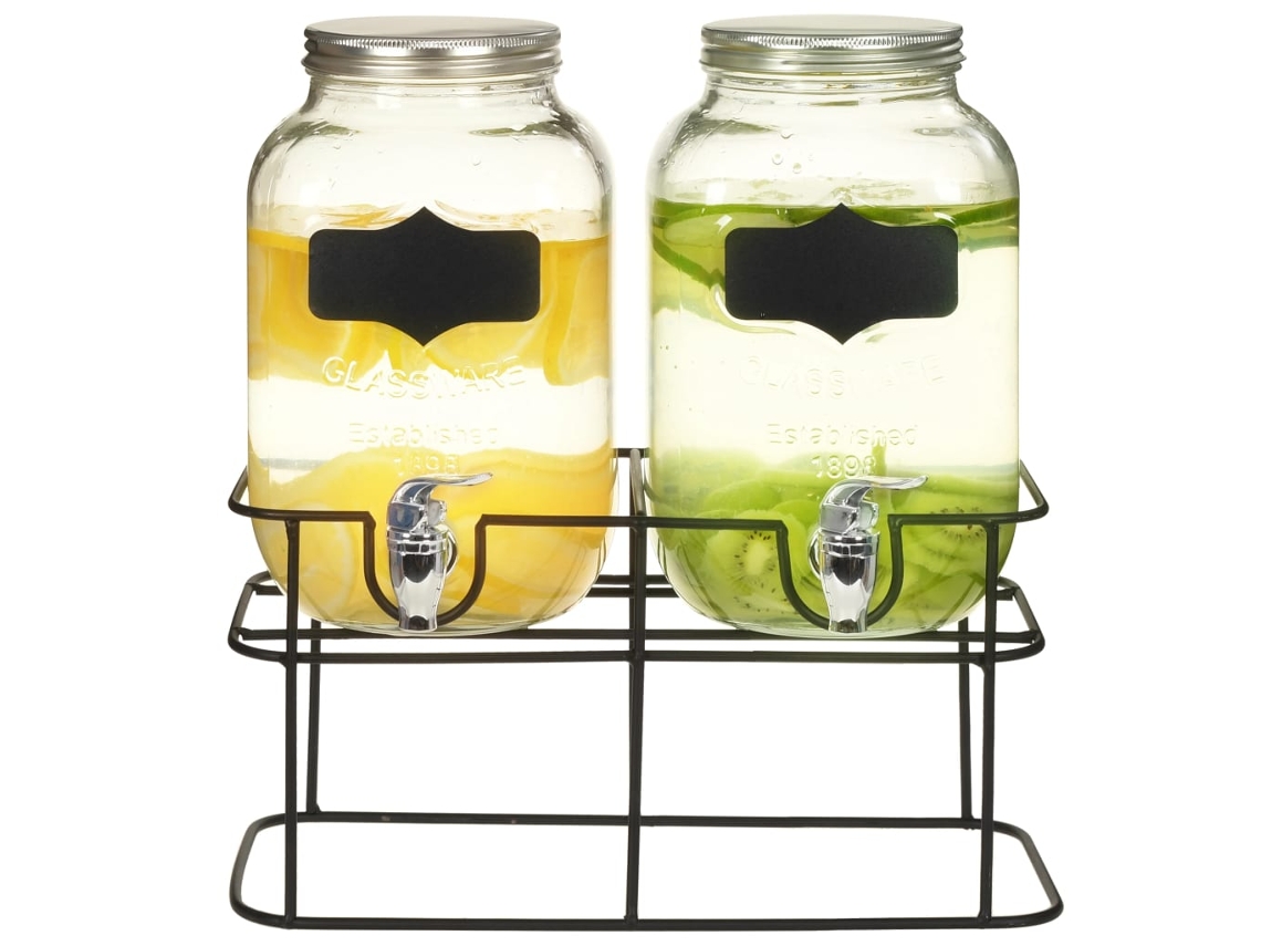 Vidaxl Dispensadores De Bebidas 2 Pcs Com Suporte 2 X 4 L Vidro