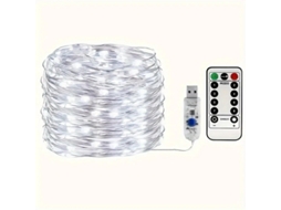Cordão de Luzes Usb Céu Estrelado, Fio de Cobre Prateado, 8 Modos de Iluminação, com Controle Remoto. MDUG (10m Branco, 100 Leds)