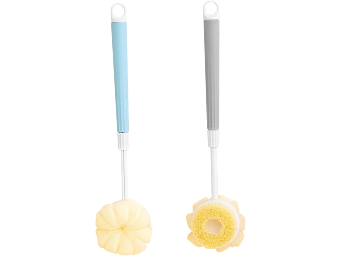 Conjunto De Escova Banho Beaupretty 2 Peças Com Cabo Telescópico E Esponja Dupla Face Para Chuveiro Limpa Suavemente A