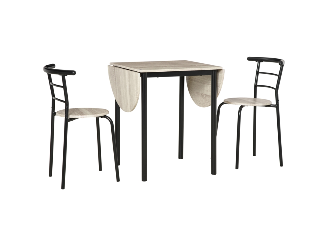 Loja Mesa Oval Extensível e 2 Cadeiras Mesa Flipante Metal e Mdf Preto e Natural Envio Rápido