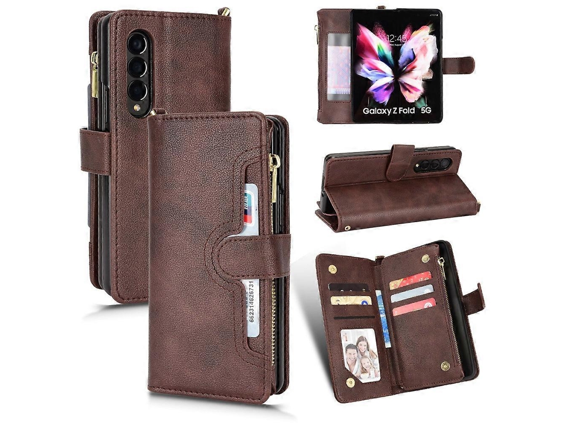 Capa De Couro Com Zíper E Textura De Lichia Para Samsung Galaxy Z Fold4 5g