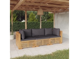 Vidaxl 3 Pcs Conjunto Lounge Jardim C/ Almofadões Madeira Teca Maciça