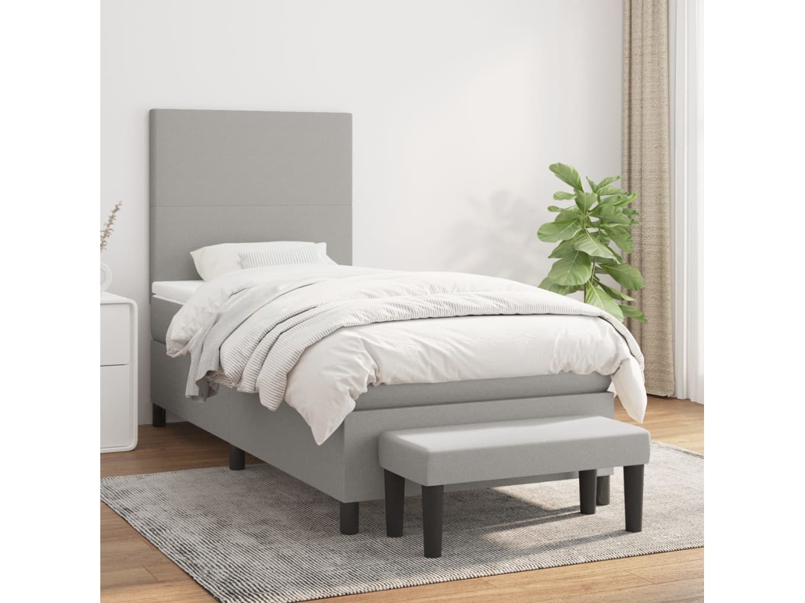 Vidaxl Cama Com Molas/colchão 90x190 Cm Tecido Cinzento-claro