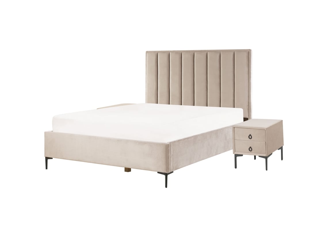 Conjunto De Dormitorio Beliani Sezanne De Terciopelo Beige 150x215x142