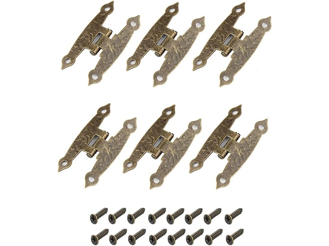 6-piece Set Of Antique Bronze Decorative Hinges, Retro-style Cabinet Door Furniture Hardware.
