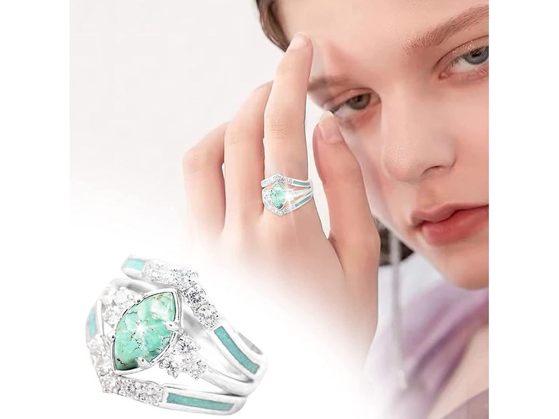 2026 anel de Prata Esterlina com Turquesa Natural e Diamantes: Joias Simples e Modernas, Acessório Popular, Presente de Joias