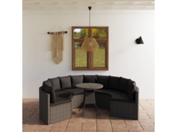 Vidaxl 7 Pcs Conjunto Sofás De Jardim C/ Almofadões Vime Pe Cinzento