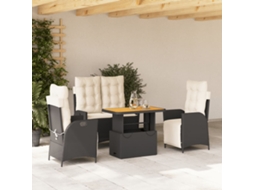 Vidaxl 4 Pcs Conjunto De Jardim P/ Jardim C/ Almofadões Vime Pe Preto