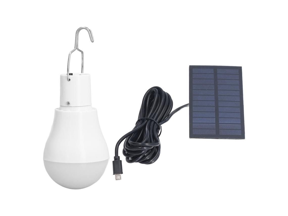 Lâmpada Solar LED Branca Econômica com Gancho para Acampamento Emergência USB Painel Solar | S/MARCA