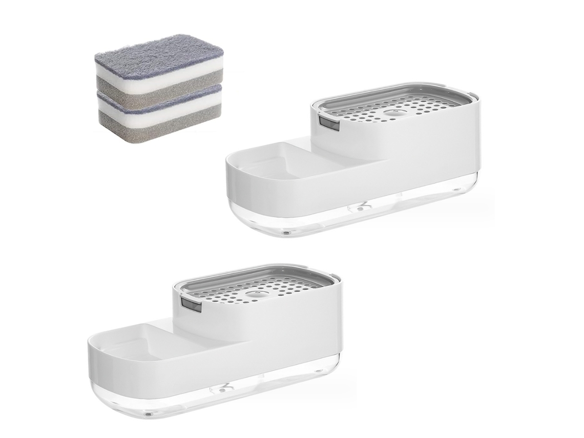 Dispensador de Sabão de Cozinha 2 em 1 com Suporte para Esponja Organizador para Balcão RNEMITERY