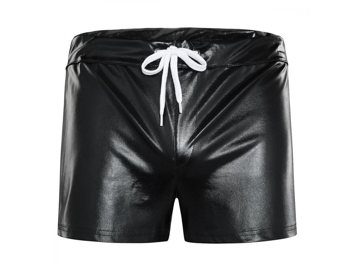 Shorts de couro com glitter para homem, modelo 2026, com elástico e vários tamanhos, tamanho P, preto.