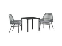 Conjunto 3 De Jantar De Jardim Com Almofadas Vidaxl Cinza Rattan Poliéster