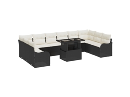 Conjunto 11 Sofá De Jardim Vidaxl Preto Vime Pe (344 X 177,5 X 85 Cm)