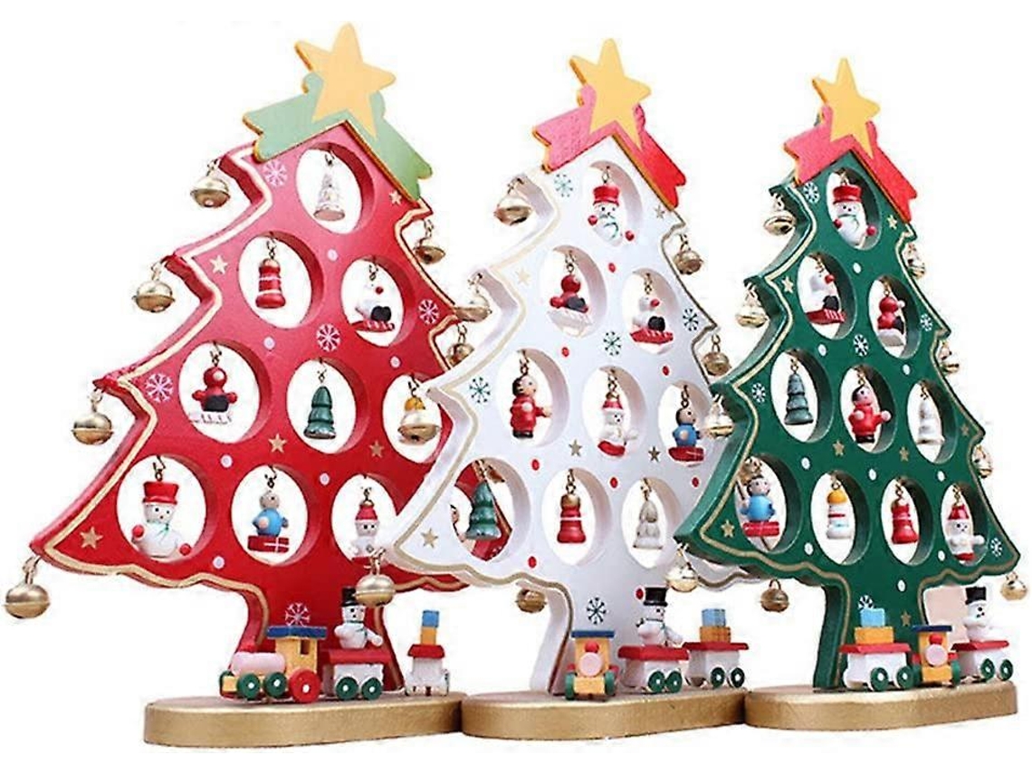 Omni árbol de Navidad Mini de Madera Con Decoraciones Colgantes Rojas Y 24 Adornos Pequeños