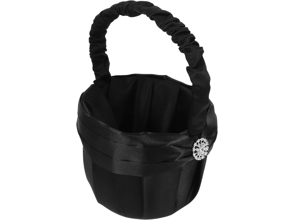 Cesta De Flores Leve Em Tecido Preto Com Strass E Alça, Estilo Dama De Honra