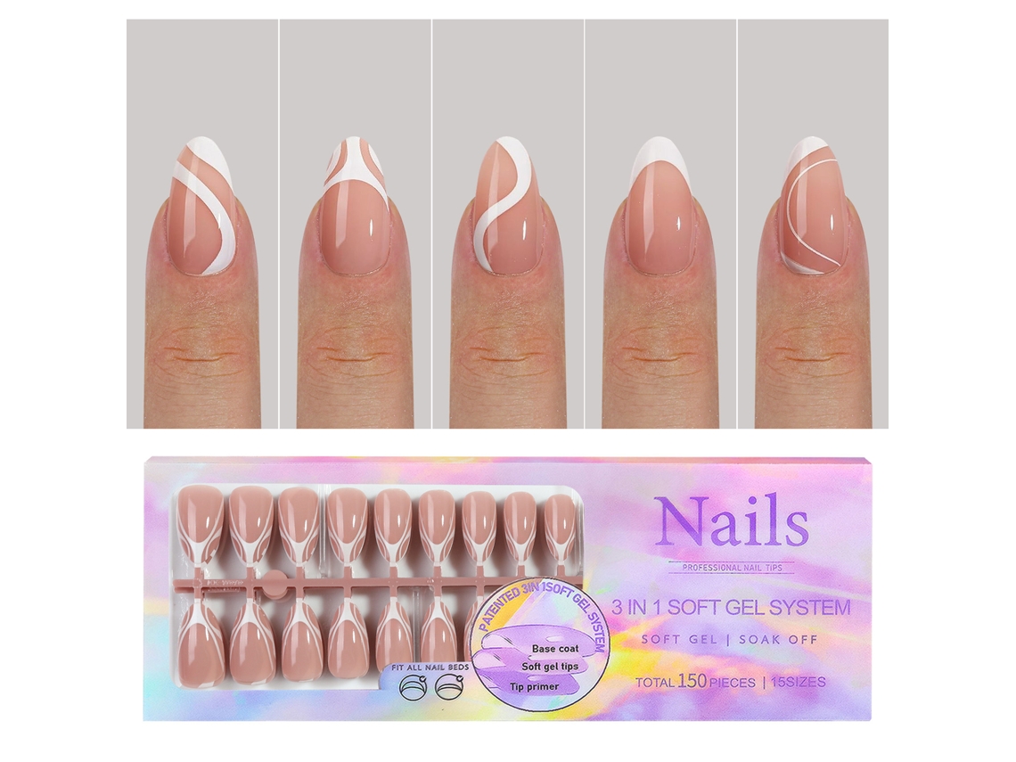 Unhas Falsas De Arte Em Unhas Removíveis Com 15 Tamanhos E 150 Peças Em Gel Suave Estilo Manicure Francesa