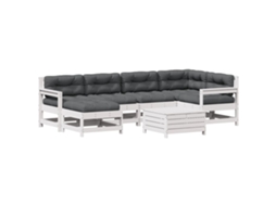 Conjunto 7 Lounge de Jardim com Almofadões Pinho VIDAXL Maciço Branco
