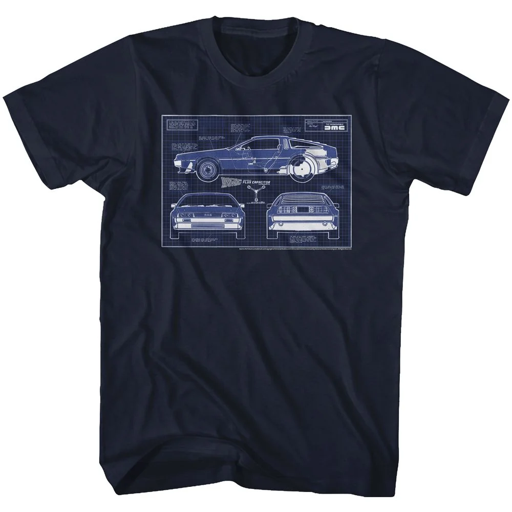 Rockinstone Back To The Future Movie Blueprints Navy Adult T-shirt Size:m