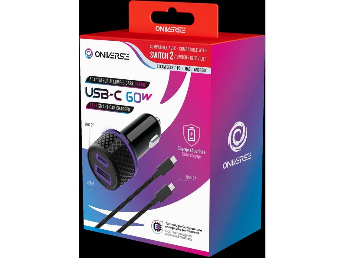 Adaptador de Isqueiro ONIVERSE Nintendo Switch 2 (60W - USB-C - 1.5m)