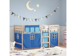 Cama Alta P/ Criança C/ Cortinas 80x200 Cm Pinho Maciço Azul