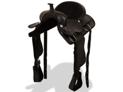 Vidaxl Sela Western, Cabresto E Peitoral Em Couro Genuíno 17" Preto
