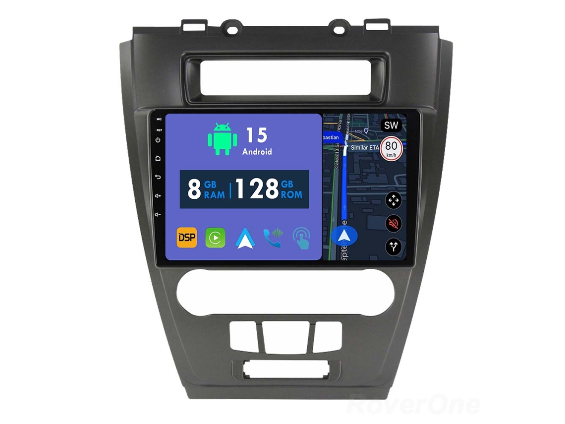 Auto Rádio Carro Bluetooth Autoradio 8GB RAM 128G ROM CarPlay Navegação GPS Ecrã Táctil RoverOne para Ford Fusion Mondeo Mustang 2009-2012  