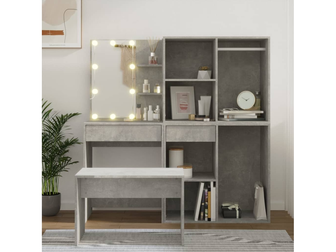 Vidaxl Conjunto Toucador C/ Leds Madeira Processada Cinza Cimento