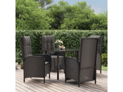 Vidaxl 5 Pcs Conjunto De Jantar P/ Jardim C/ Almofadões Vime Pe Preto