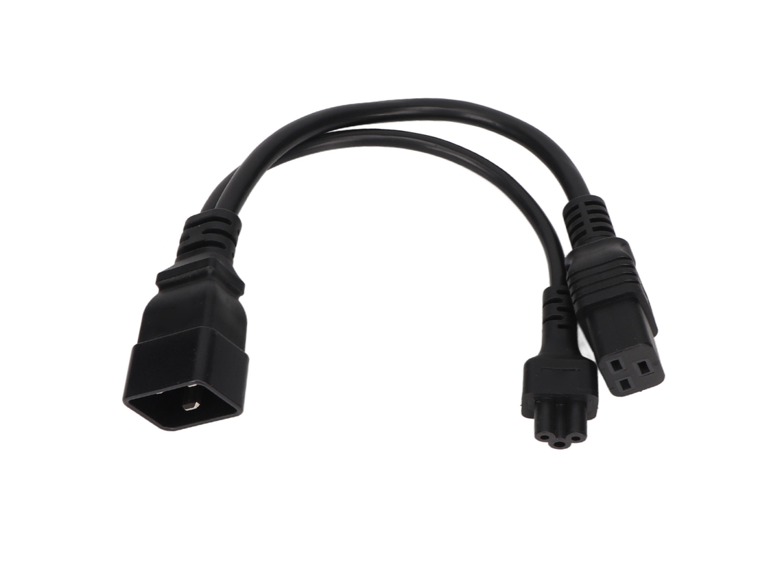 Cabo Iec320 C20 Macho para C5 C19 Fêmea 20a 16a 1 Entrada 2 Saídas Caixa em Pvc Cabo Divisor em Y Iec320 1,05 Pés CHABERLU