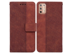 Capa De Couro Com Relevo Geométrico Para Motorola Moto G9 Plus