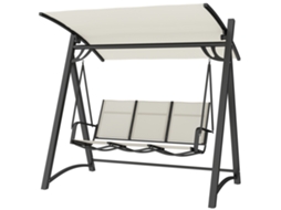 Baloiço De Jardim De 3 Lugares Com Teto Ajustável Upf50+ Assento Transpirável E Estrutura Em Metal 188x130x183 Cm Creme