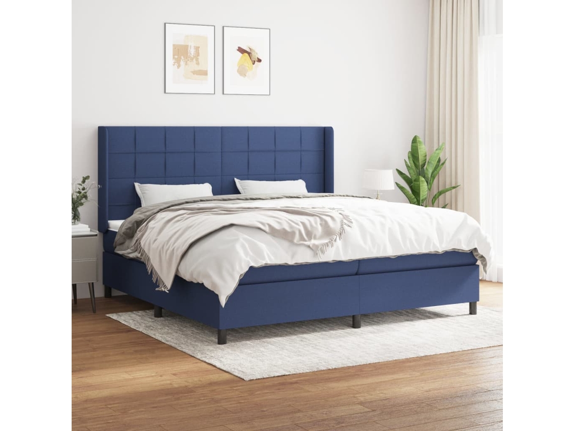 Vidaxl Cama Com Molas/colchão 200x200 Cm Tecido Azul