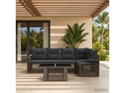 Vidaxl Conjunto De Sofá De Jardim 6 Unid. Cinza E Cinza Escuro Vime Pe