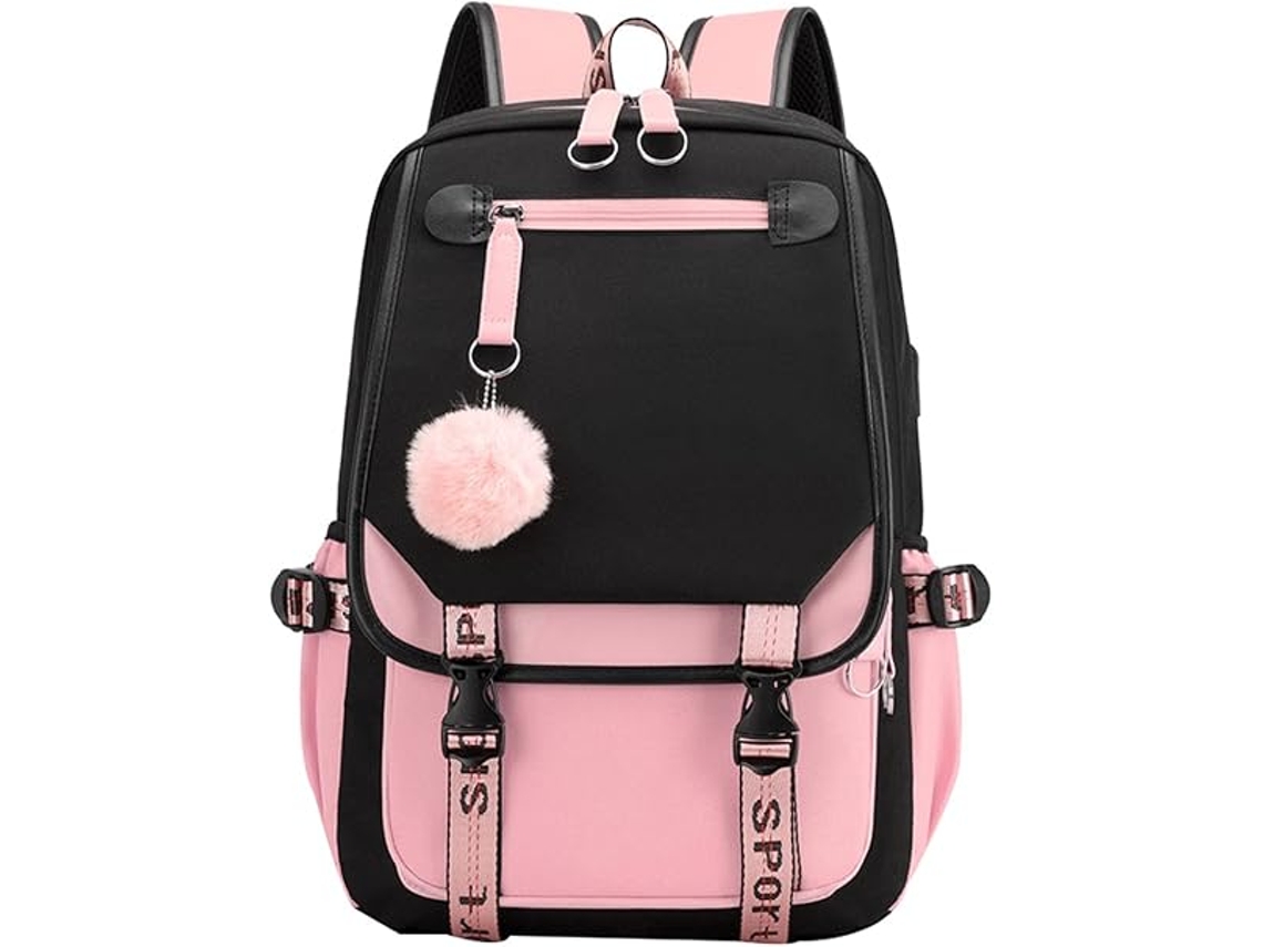 Mochila Para Adolescentes E Estudantes Do Ensino Fundamental, Atividades Ao Ar Livre Com Porta Usb Carregamento, Preta Rosa. Aquaforge