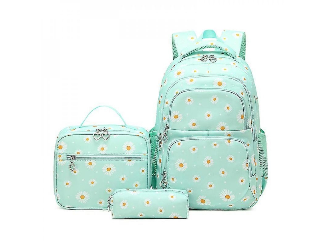 2026-conjunto De Mochila 3 Piezas Con Estampado De Margaritas Mochila+bolsa De Almuerzo+estuche Hrs Verde