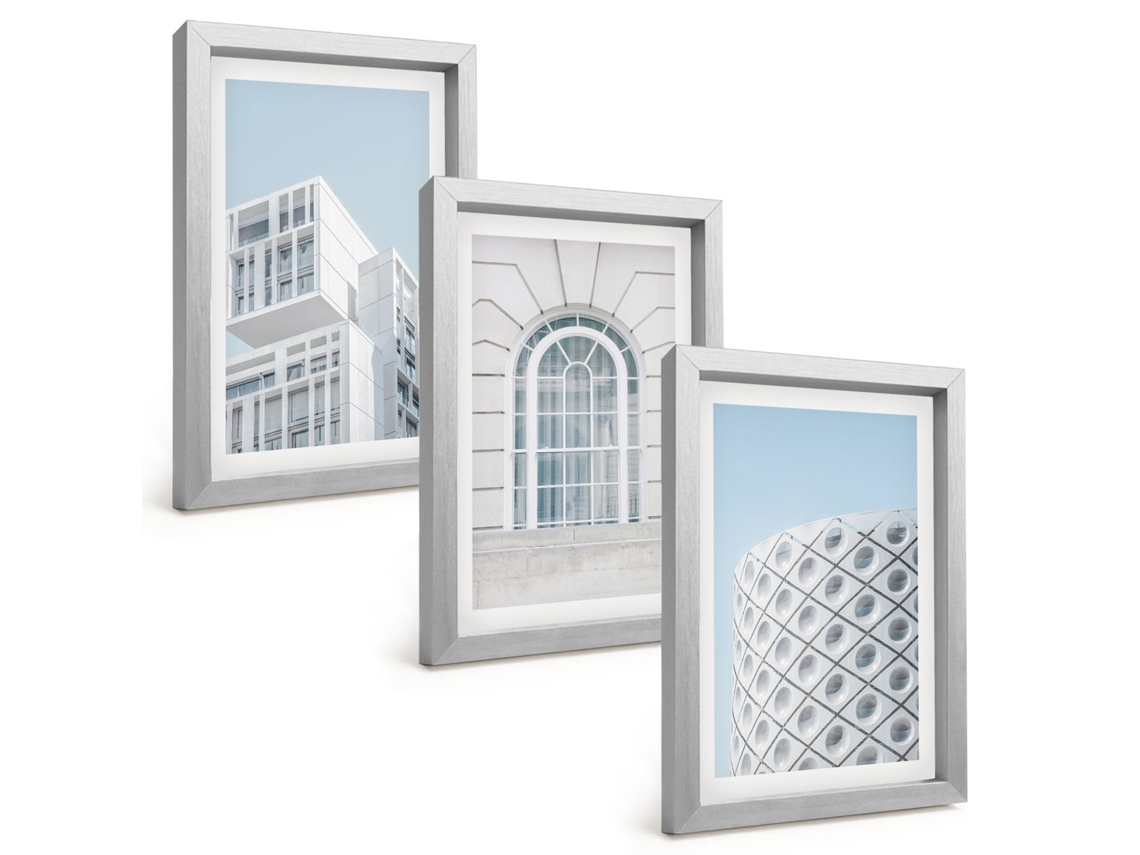 Quadros Decorativos Para Paredearquitetura Moderna Geometria Moldura Prateada Quadros Para O Escritório Espelharte (3 Peças 20x30 Cm)