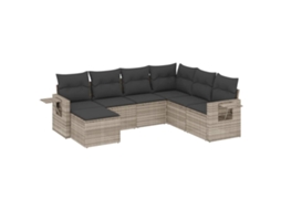 Conjunto 7 sofás jardim com almofadões VIDAXL vime PE cinzento-claro