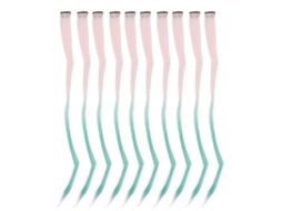 2026 10 peças Aplique de cabelo longo e liso com mechas coloridas em degradê rosa e verde grama, acessório de cabelo embalado individualmente