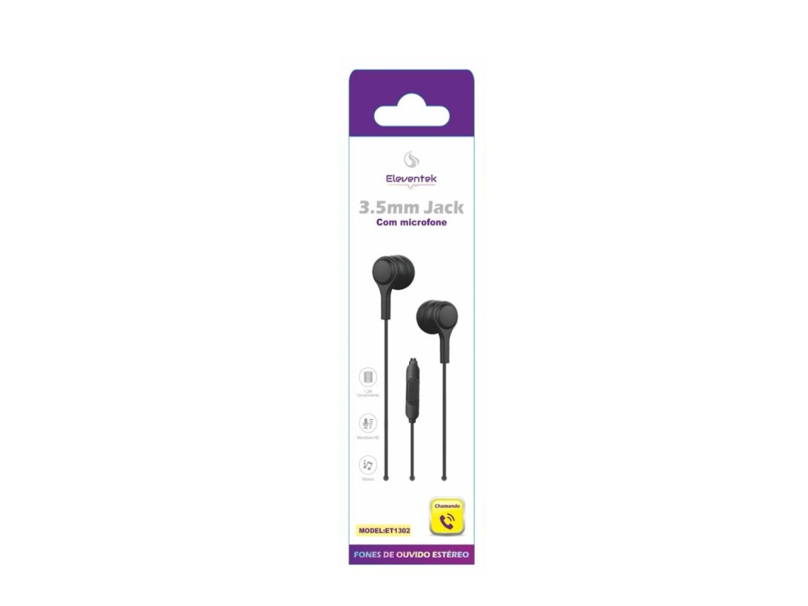 Auricular com Fio 3.5Mm Jack-Preto ELEVENTEK