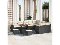 Vidaxl Conjunto De Sofá De Jardim Com Almofada 12 Pcs Preto E Creme