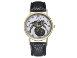 Relógio feminino de quartzo com pulseira de couro PU, mostrador redondo grande, moderno (preto)