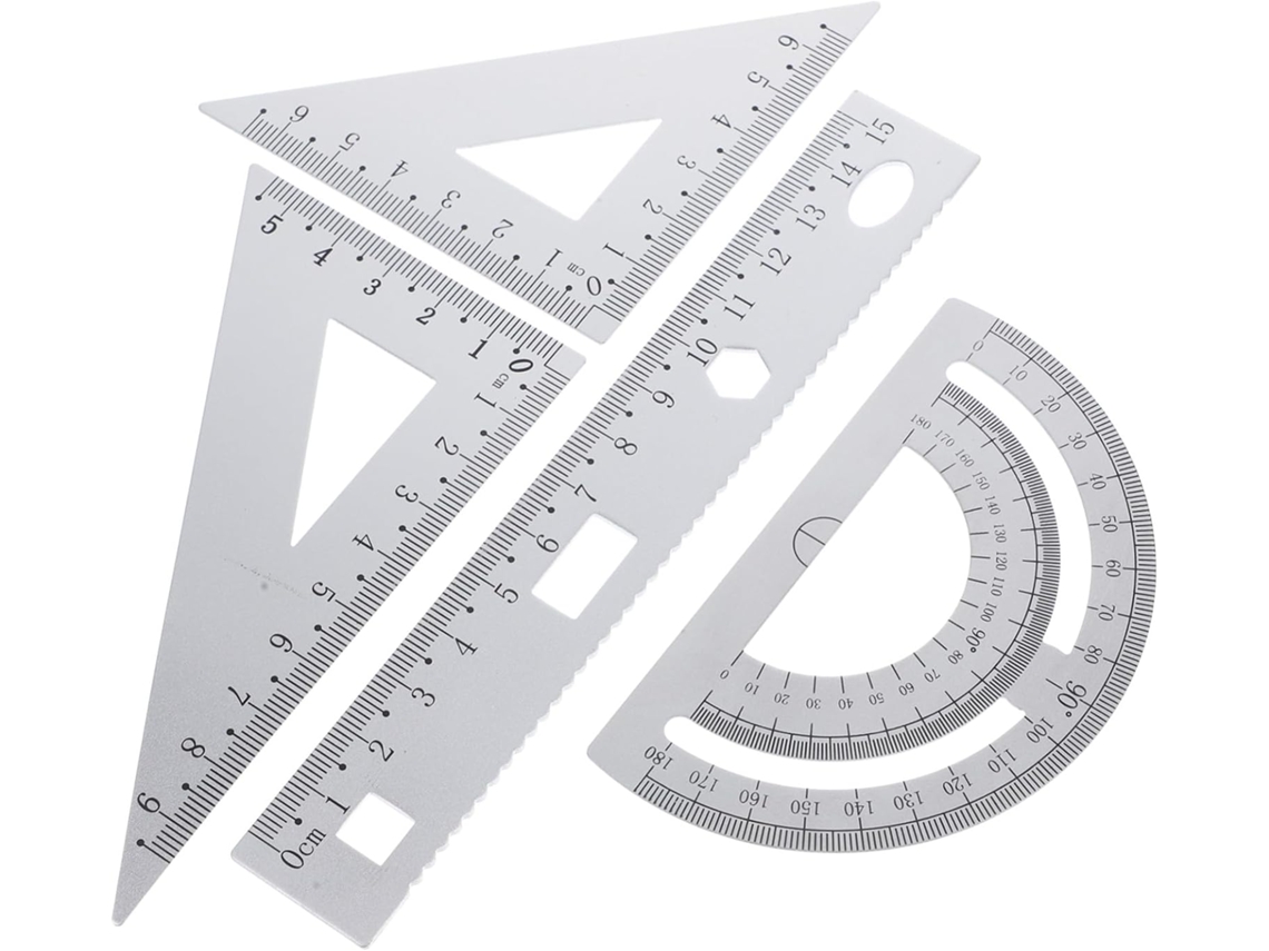 Conjunto De Réguas Metal Portáteis E Duráveis Secfou, Conjunto De 4 Peças Com Placa Triangular E Transferidor Para Uso