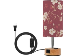 Abajur De Mesa Pequeno Linqin Com Estampa Flor Cerejeira Rosa, Cúpula De Tecido E Lâmpadas Inclusas, Ideal Para