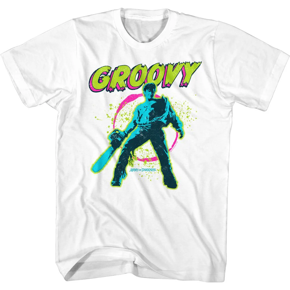 Unisex Adult T-shirt Rockinstone Army Of Darkness Movie Groovy White Sizel