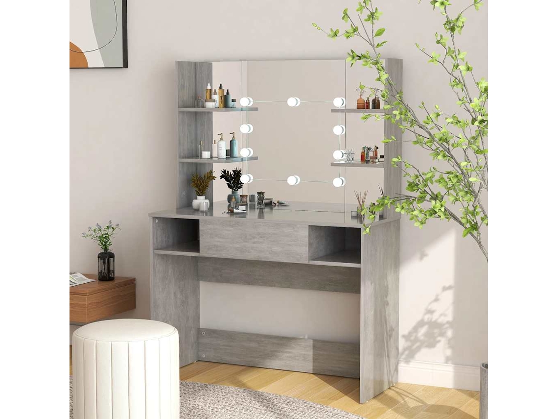 Vidaxl Mesa De Maquilhagem C/ Luzes Led 100x40x135cm Mdf Cinza Cimento