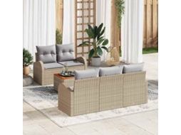 Vidaxl Conjunto De Sofá De Jardim Com Almofada 6 Pcs Bege Vime Pe