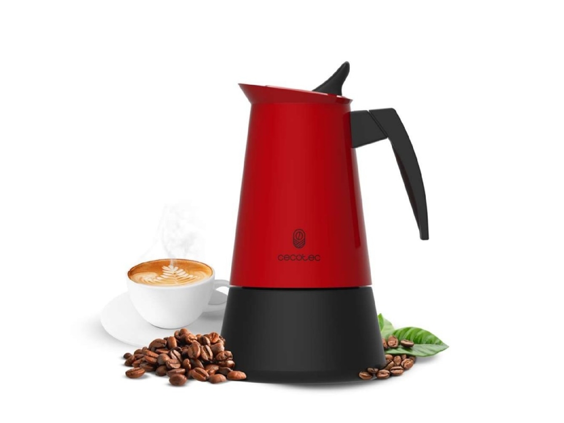 Cafeteira italiana Cecotec Piccolina 600 Red. 300 ml, 6 xícaras de café, aço inoxidável, adequada para todos os tipos de superfícies, filtro premium.