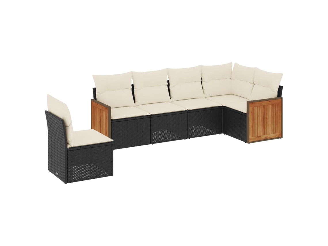 Conjunto Sofás de Jardim 6 Pcs com Almofadões Vime Pe Preto MAISON EXCLUSIVE (6 pcs)