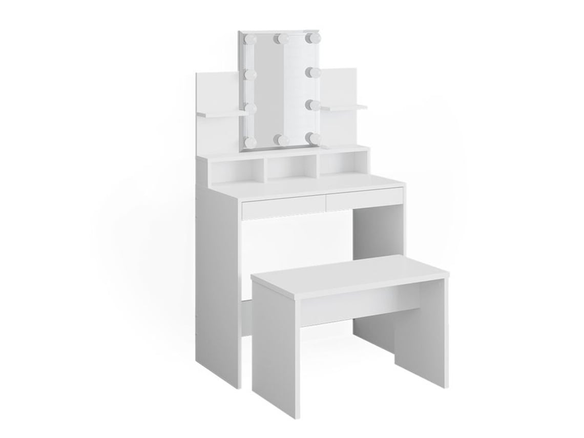 Coiffeuse Ania, 80cm Com Iluminação Led E Banco, Branco, Vicco